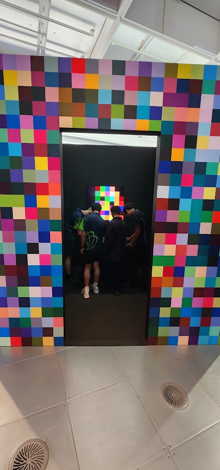 Colourful pixel wall entrance